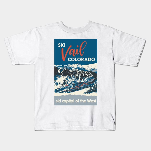 Blue Vail Colorado Vintage Ski Poster Kids T-Shirt by ROEDERcraft